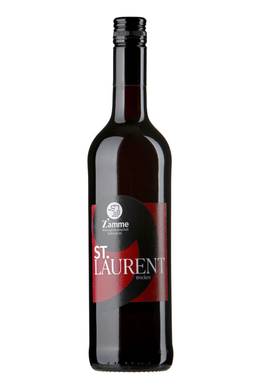Wine bottle with red label reading 'St. Laurent' against a white background.